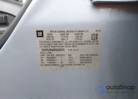 2015 Chevrolet Equinox 1Lt z USA, uszkodzony, nr VIN 2GNFLFEK4F6290670